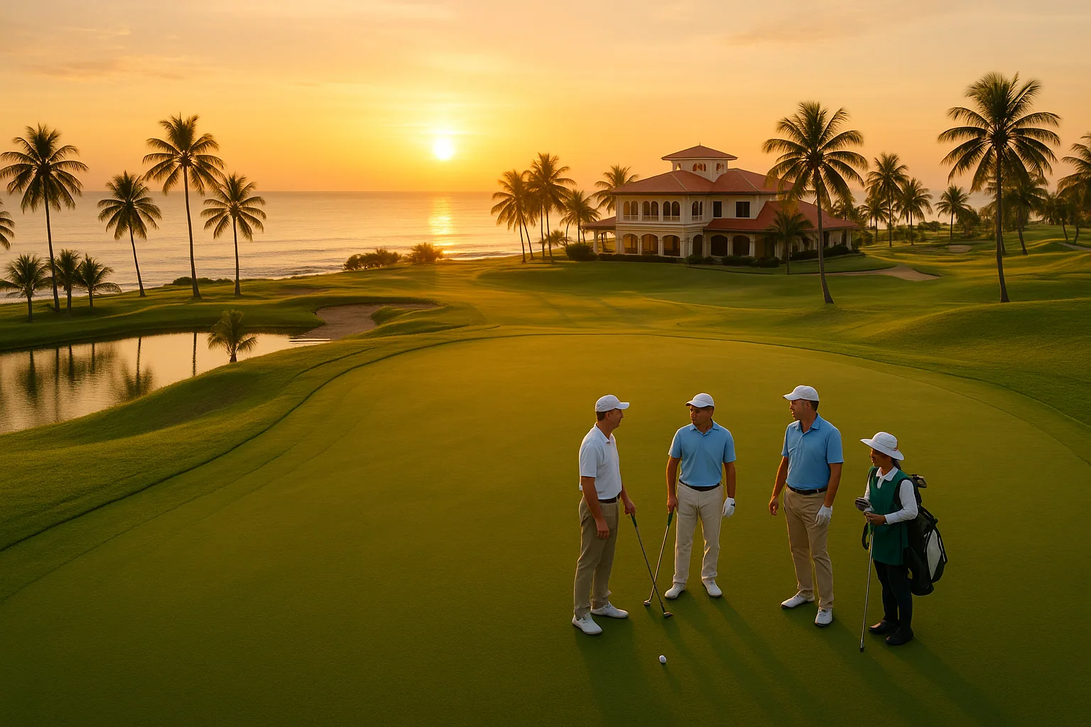 Group of expatriates enjoying a round of golf at a Thai resort as part of Privilege perks